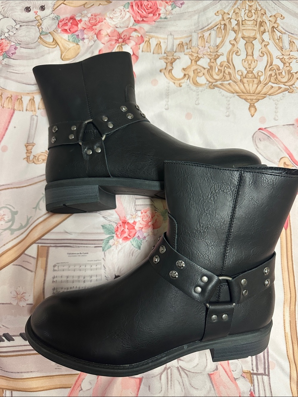 FRYE AND CO. Black Conley Studded Harness Ankle Boots